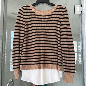 Woven Sweater Detail Stripe Knit Sweater